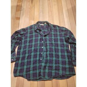 L.L. Bean Mens Shirt XXL‎ Vintage Blue and green plaid flannel outdoors camp